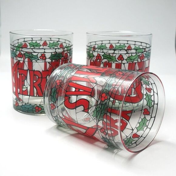 Set of 3 Vintage Cera Houze Merry Christmas Tumblers 4-1/8" high, 3-1/4" width - Picture 4 of 11